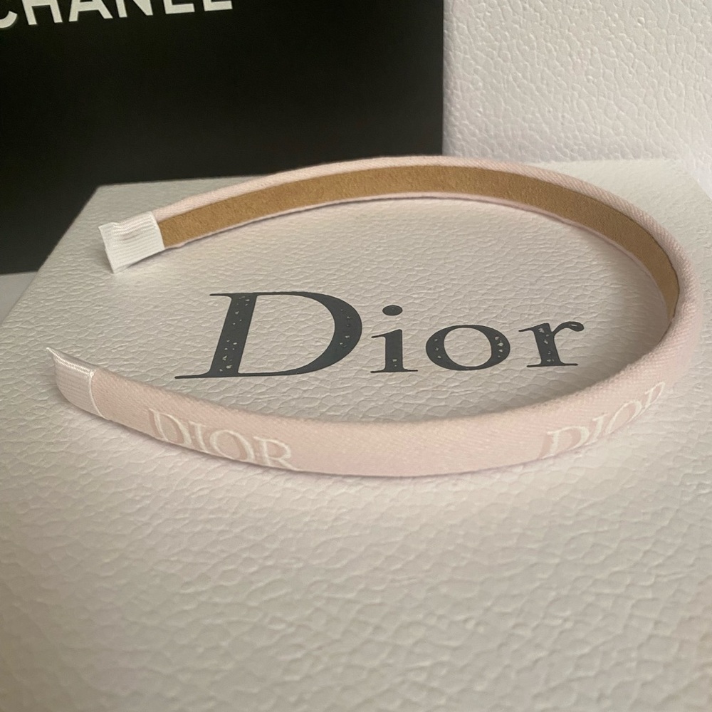 Slim Dior Pale Pink Logo Ribbon Headband - Picture 2 of 5